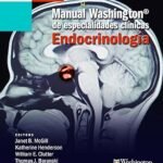 Manual Washington de Endocrinología 3era edición book cover with brain MRI