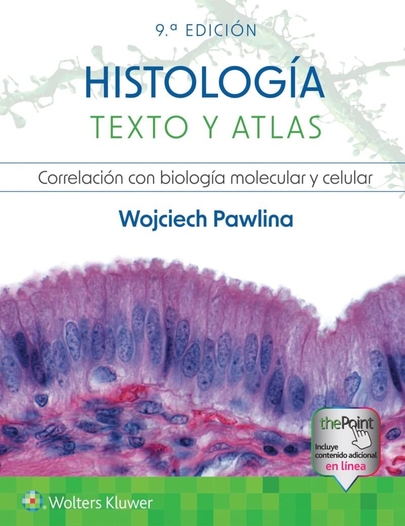 Histología: Texto y atlas, 9e cover. Image of columnar epithelium tissue sample.
