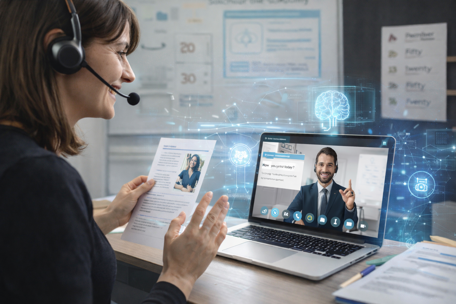 Docente impartiendo clase con apoyo de IA