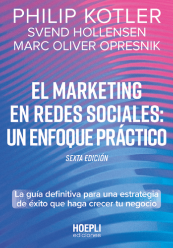 El Marketing en Redes Sociales" book cover by Kotler, Hollensen, and Opresnik. Practical social media marketing guide.