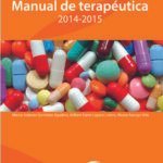 Manual de terapéutica 2014-2015 cover featuring a variety of colorful pills and capsules.